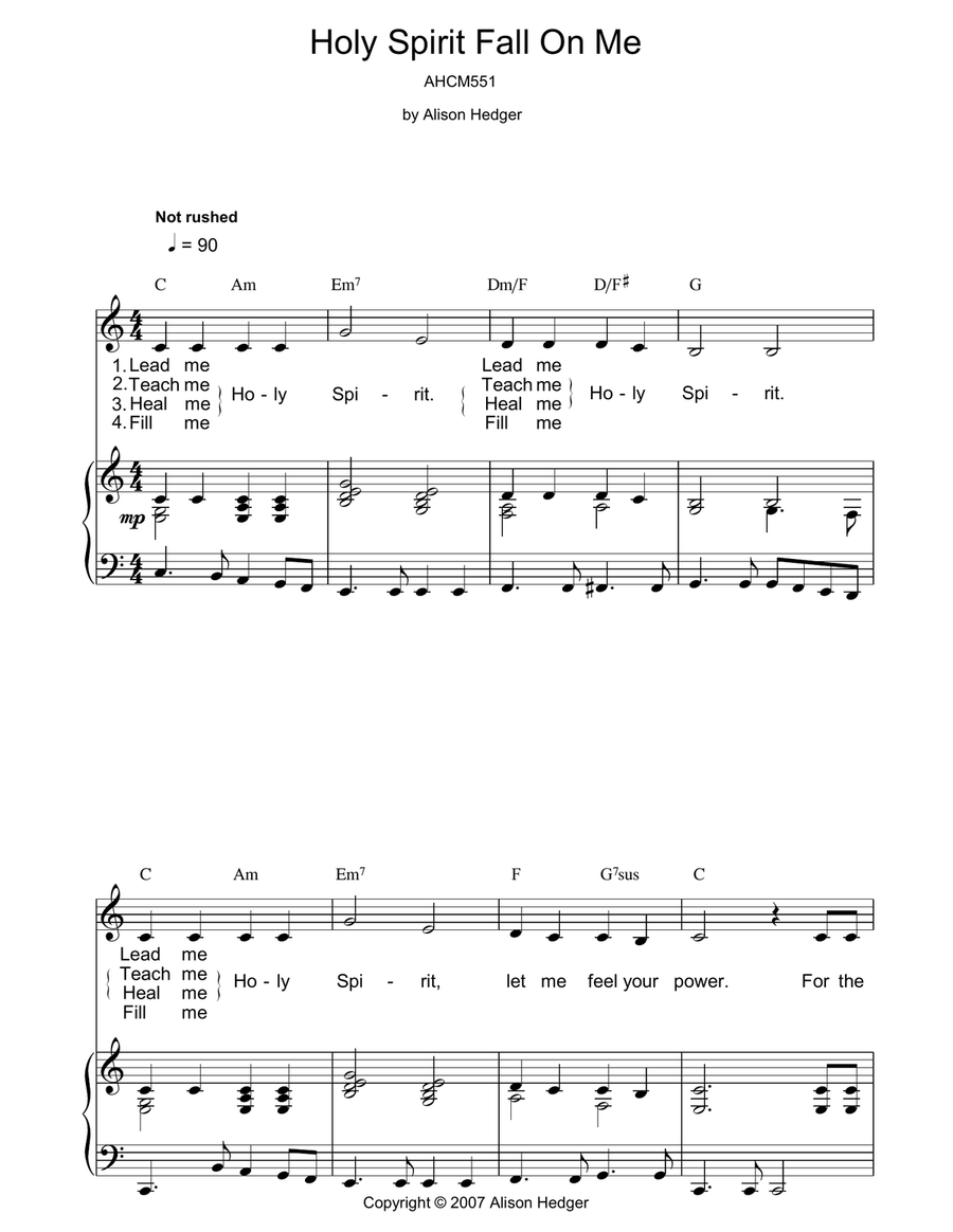 Holy Spirit Fall On Me Piano, Vocal, Guitar scores gallery preview page 1