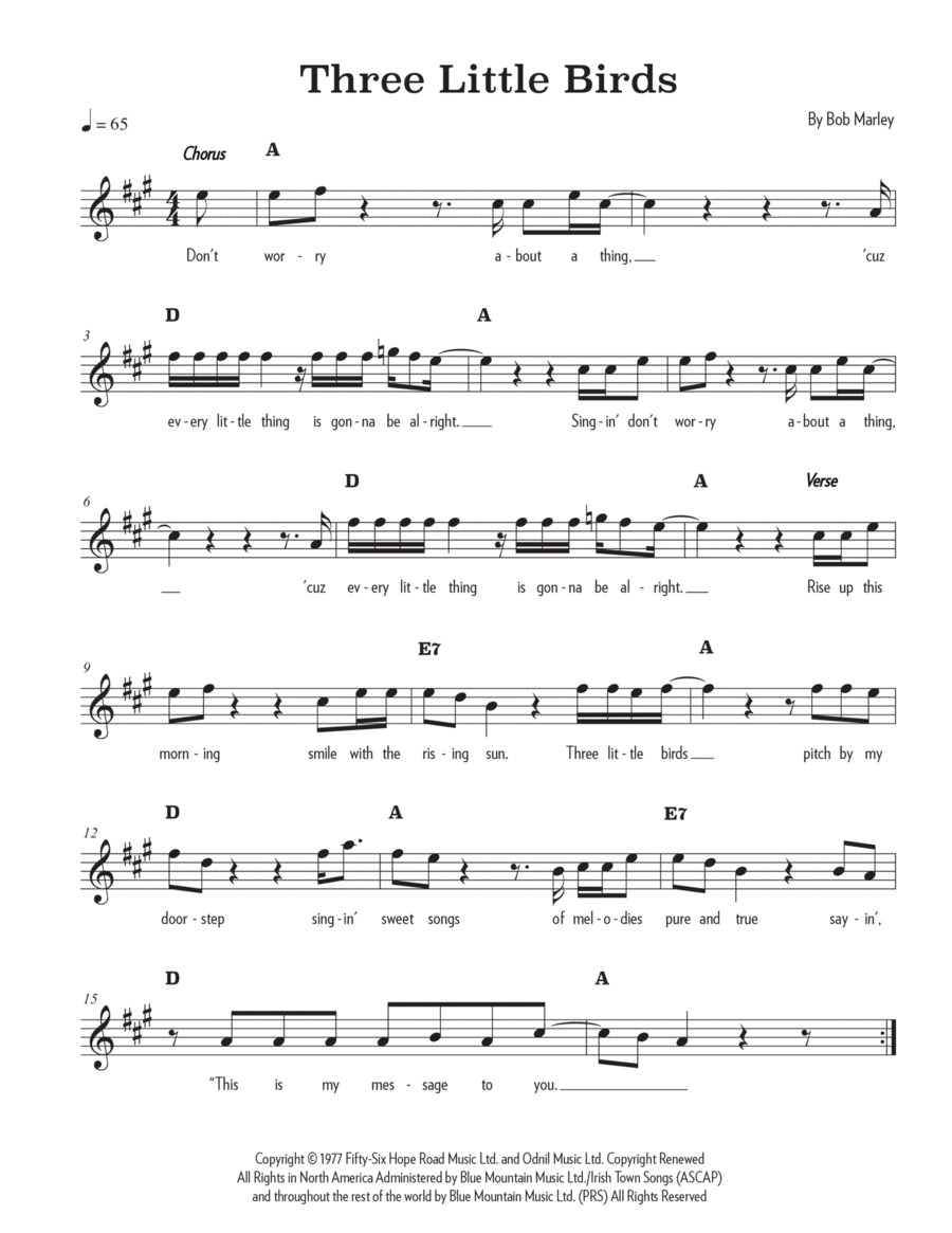 Three Little Birds Piano scores gallery preview page 1