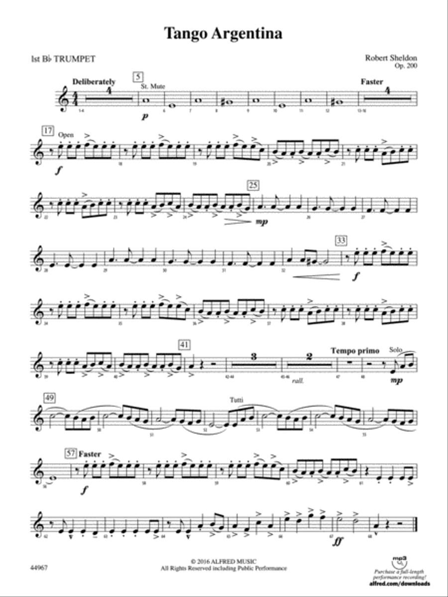 Tango Argentina: 1st B-flat Trumpet Concert Band scores gallery preview page 1