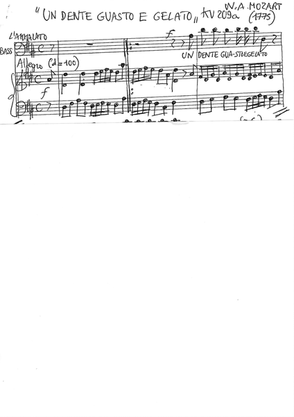 W. A. MOZART  Un dente guasto e gelato KV 209a  Bass or baritone voice and piano