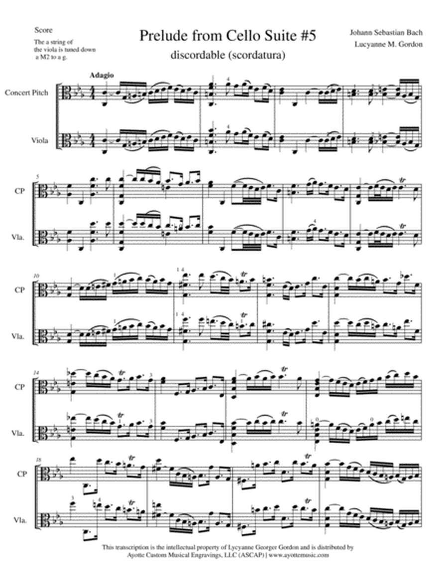 Bach Prelude from Cello Suite No. 5 for Viola Scordatura