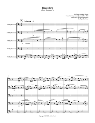Recordare (from "Requiem") (F) (Euphonium Quintet - Bass Clef)