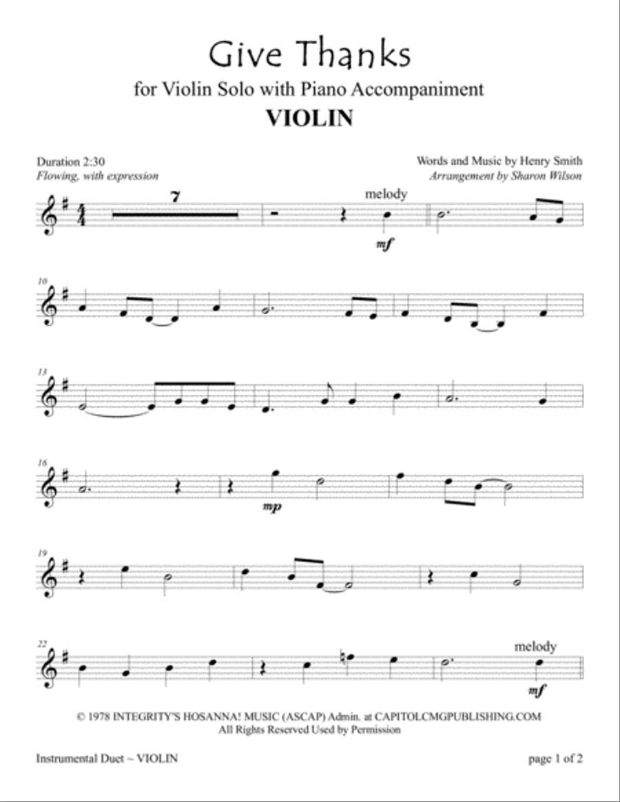 Give Thanks Violin Solo scores gallery preview page 1