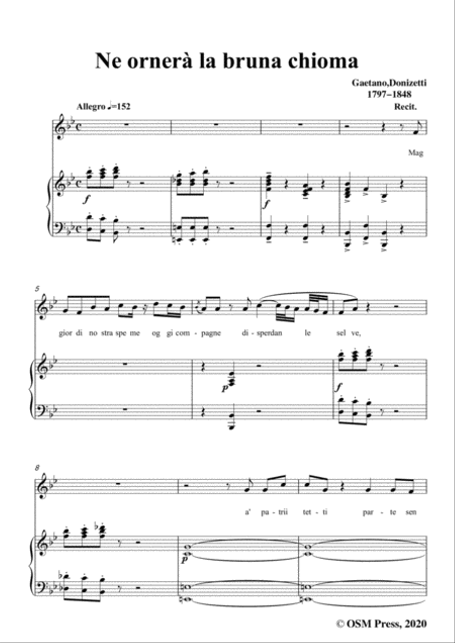 Donizetti-Ne ornera la bruna chioma,in G flat Major,for Voice and Piano Voice Solo scores gallery preview page 3