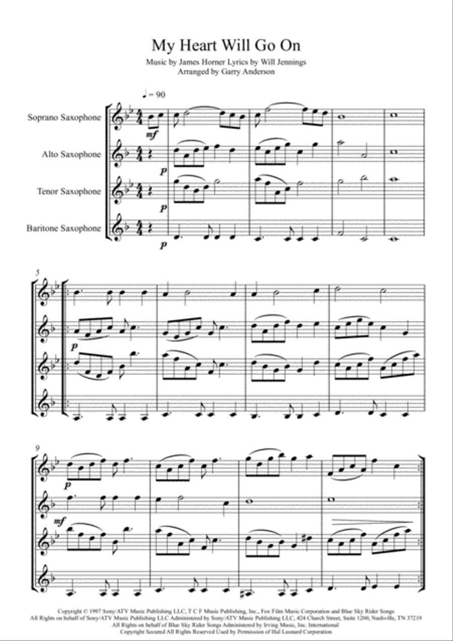 My Heart Will Go On (Love Theme from Titanic) Woodwind Quartet scores gallery preview page 1