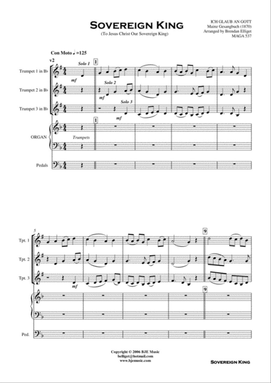 Sovereign King - Trumpet Trio with Organ Score and Parts PDF Trumpet Trio scores gallery preview page 2