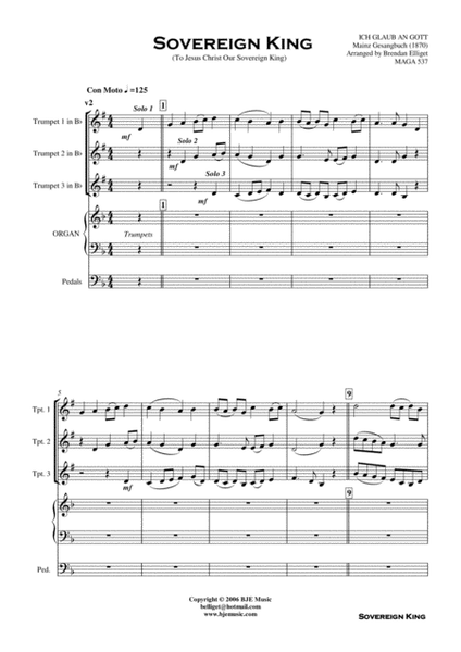 Sovereign King - Trumpet Trio with Organ Score and Parts PDF image number null