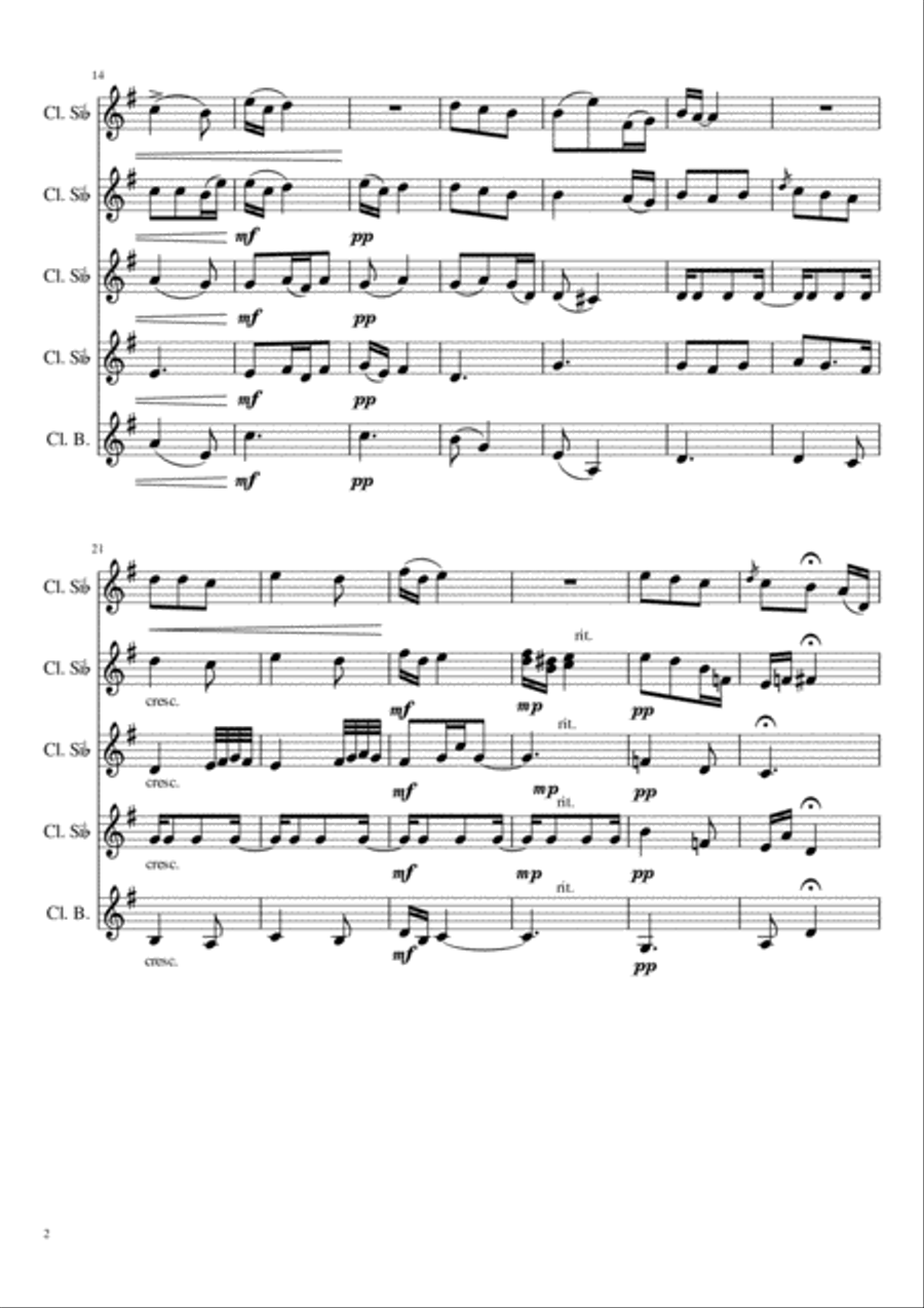 'Song to the Moon' from opera Rusalka. A. Dvorák. Clarinet Quintet Arragement Clarinet Quintet scores gallery preview page 2