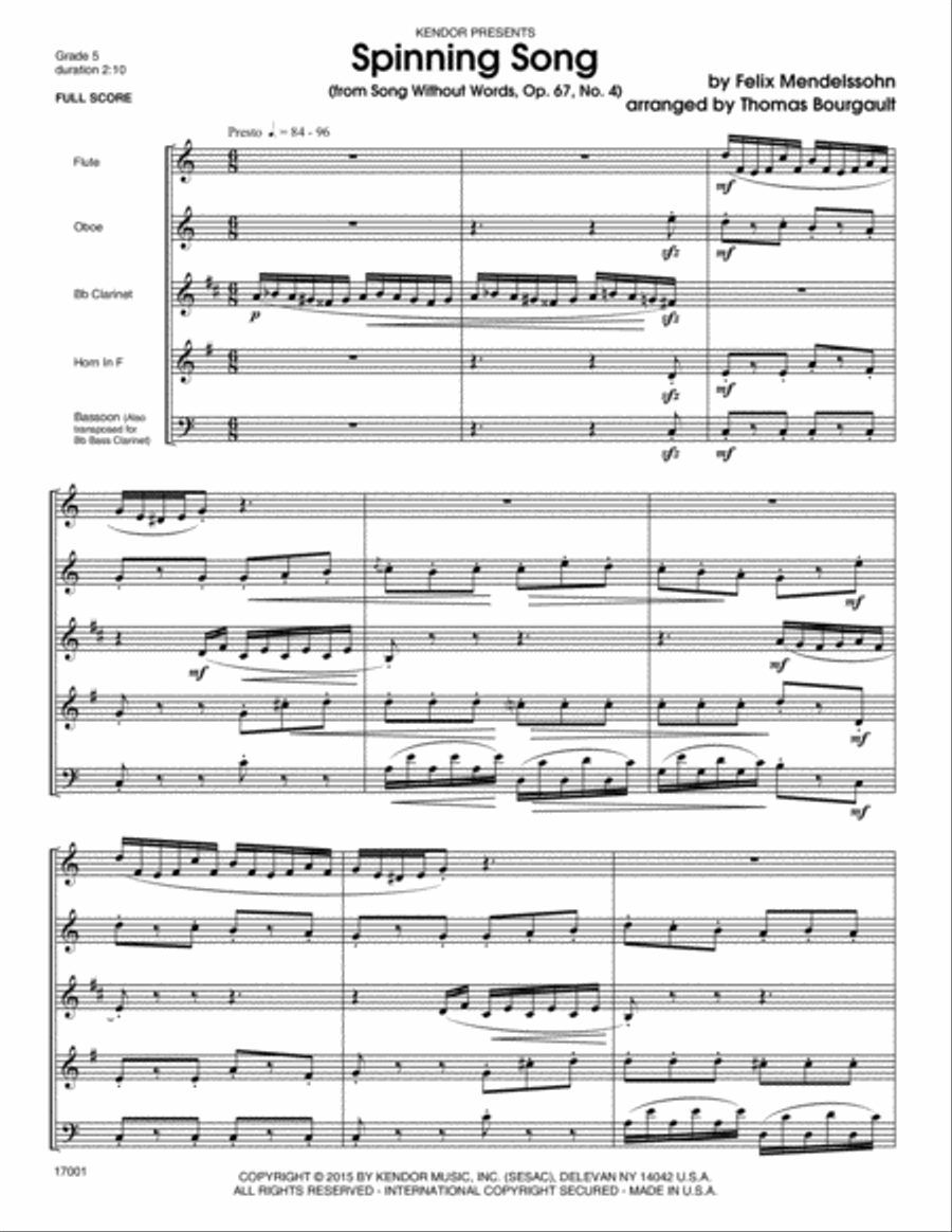 Spinning Song (from Song Without Words, Op. 67, No. 4) Woodwind Quintet scores gallery preview page 2