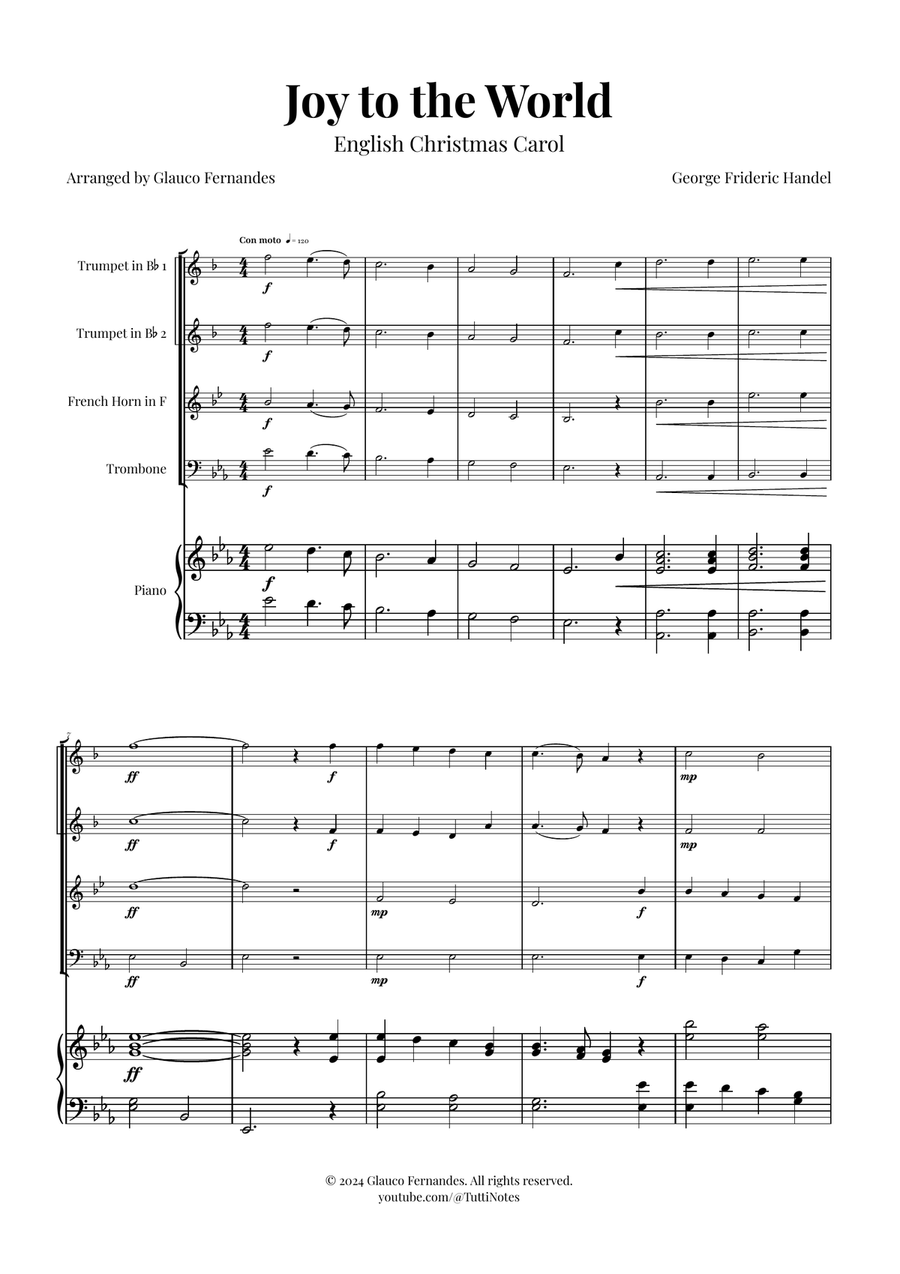 Joy to the World | STUNNING Arrangement Brass Quartet scores gallery preview page 1