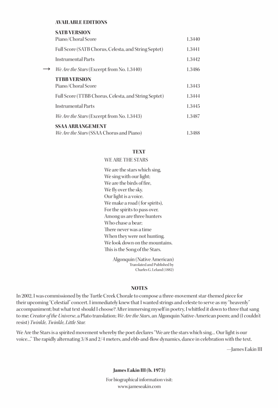 We Are the Stars from Stargazing 4-Part scores gallery preview page 1