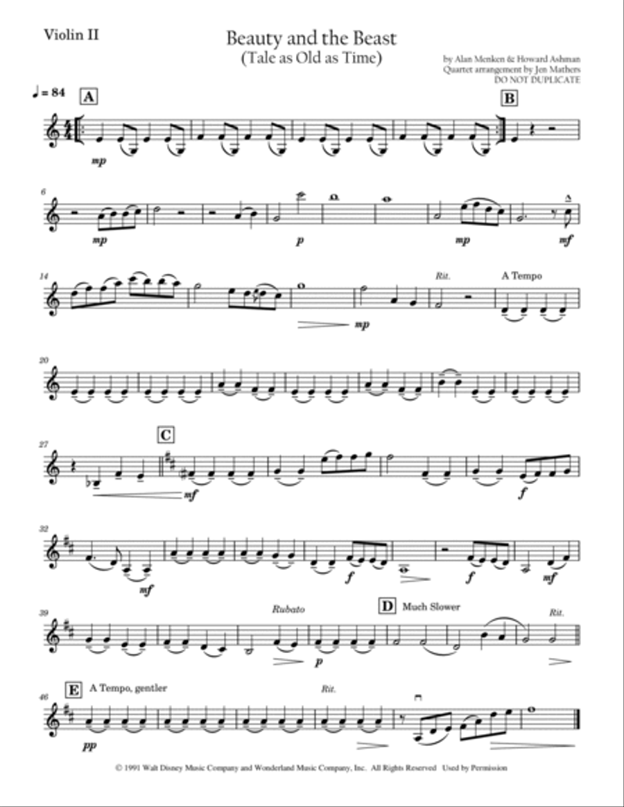 Beauty And The Beast String Quartet scores gallery preview page 5