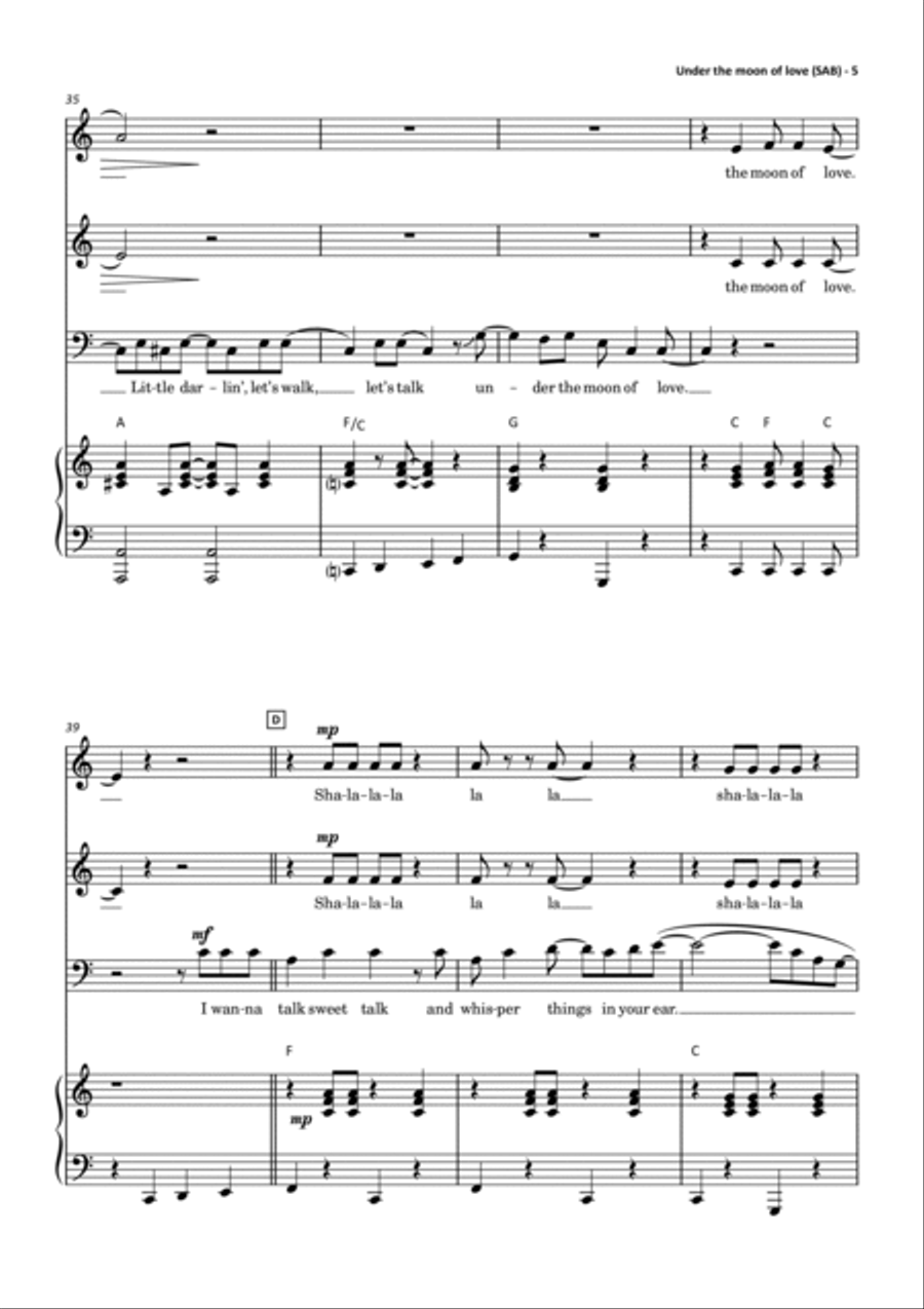 Under The Moon Of Love 3-Part scores gallery preview page 6