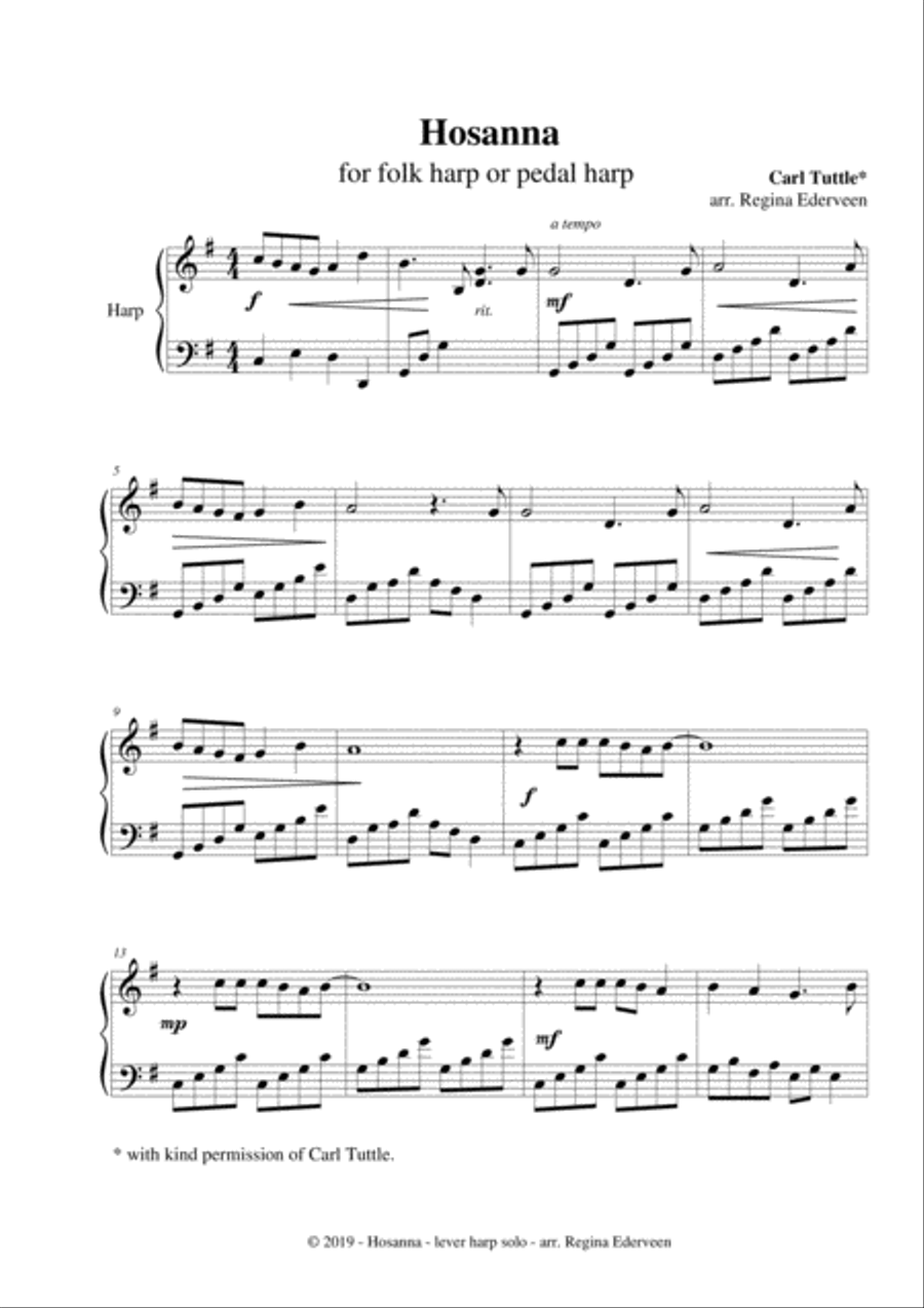 Hosanna - lever harp solo Celtic Harp scores gallery preview page 1