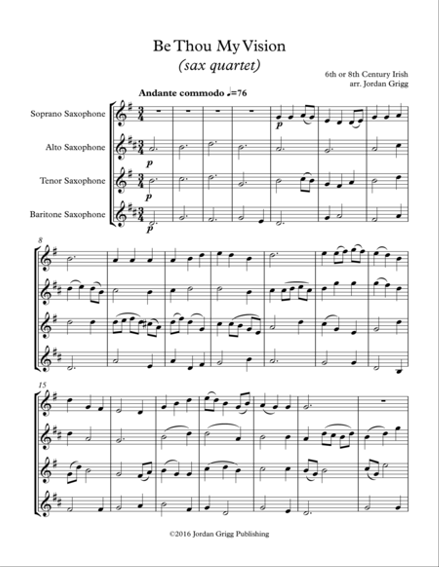 Be Thou My Vision (sax quartet) Saxophone Quartet scores gallery preview page 1