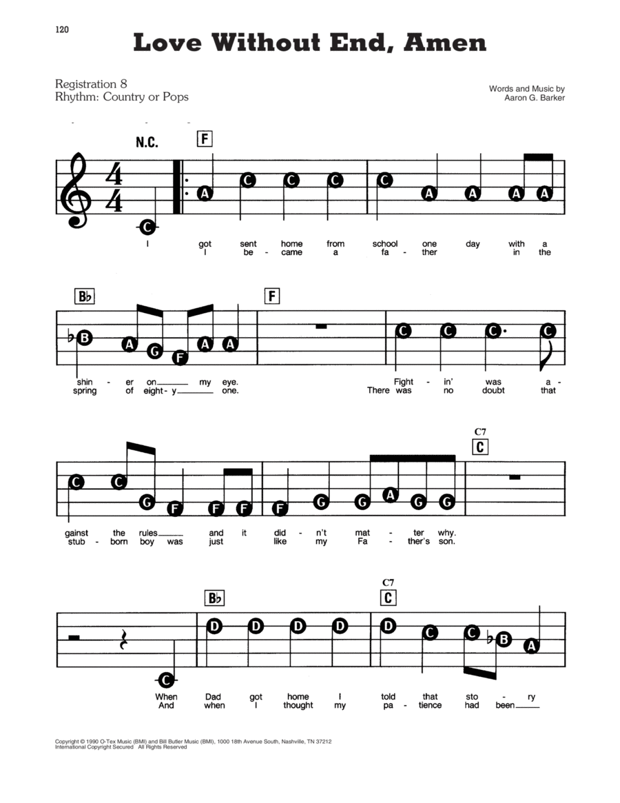 Love Without End, Amen Electronic Keyboard scores gallery preview page 1