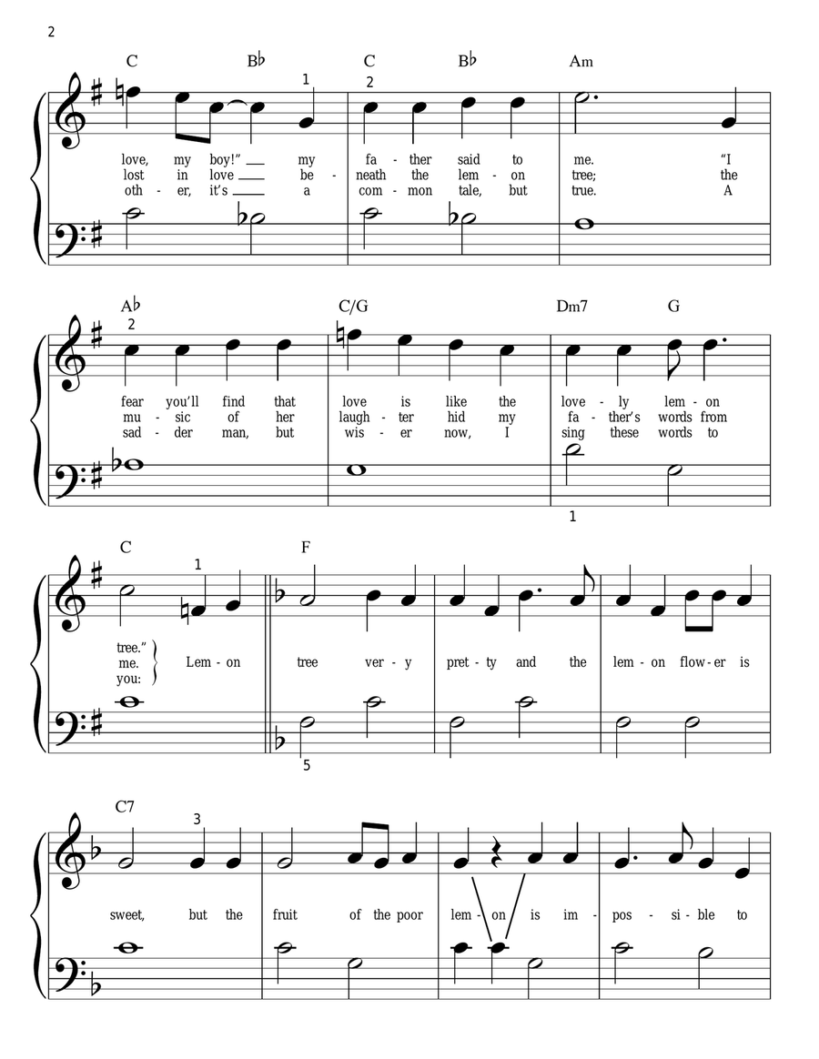 Lemon Tree Easy Piano scores gallery preview page 2