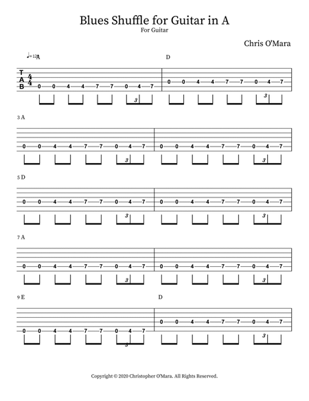 Blues Shuffle for Guitar in A