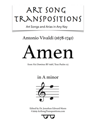 Book cover for VIVALDI: Amen, RV 608 (transposed to A minor)