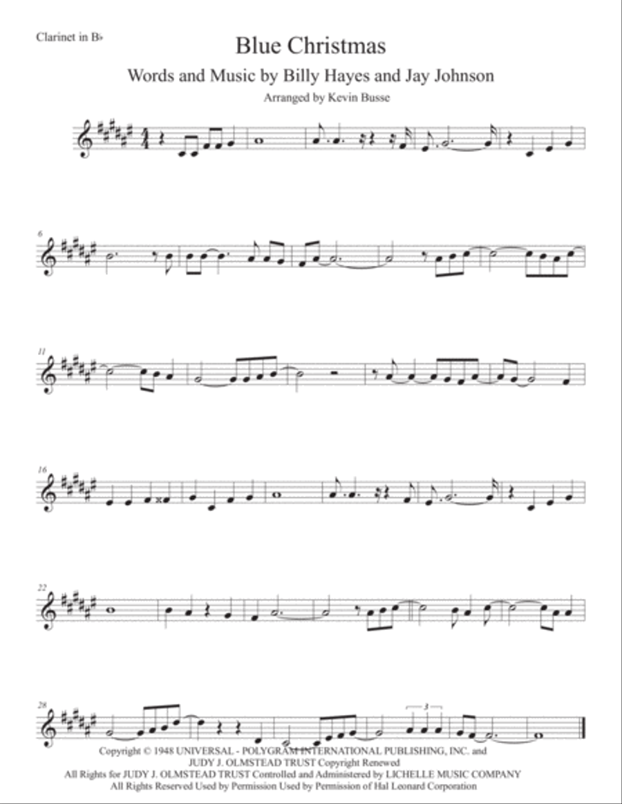 Blue Christmas Clarinet Solo scores gallery preview page 1
