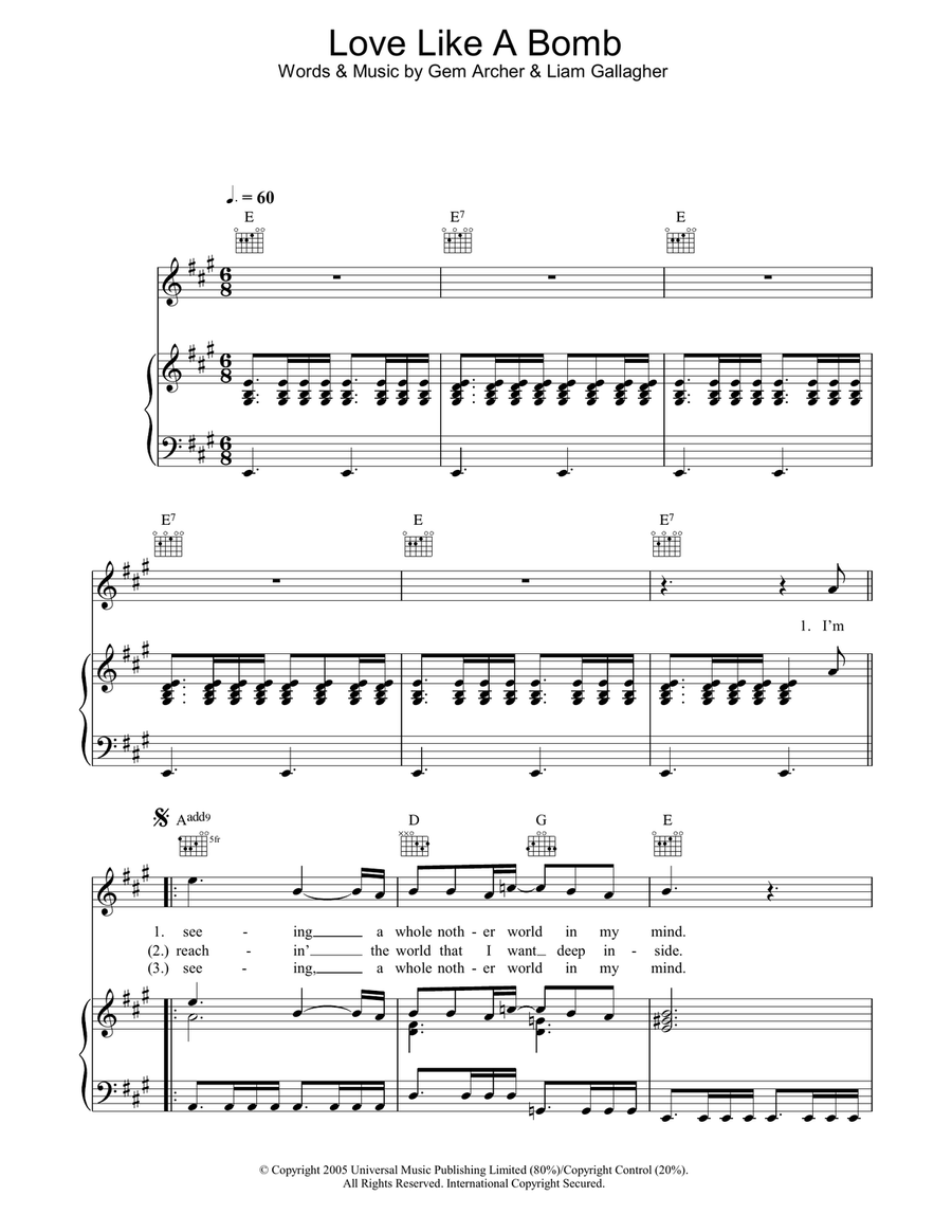 Love Like A Bomb Piano, Vocal, Guitar scores gallery preview page 1