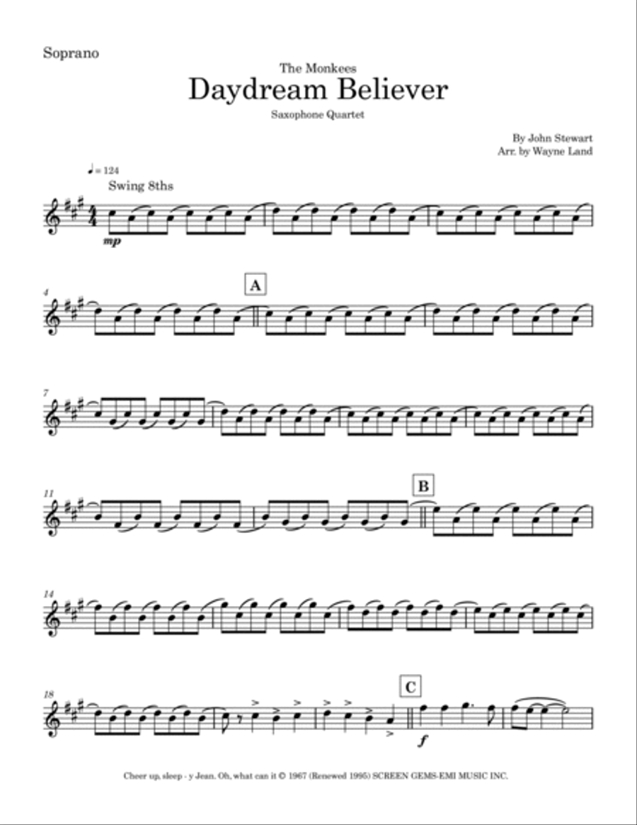 Daydream Believer Saxophone Quartet scores gallery preview page 6