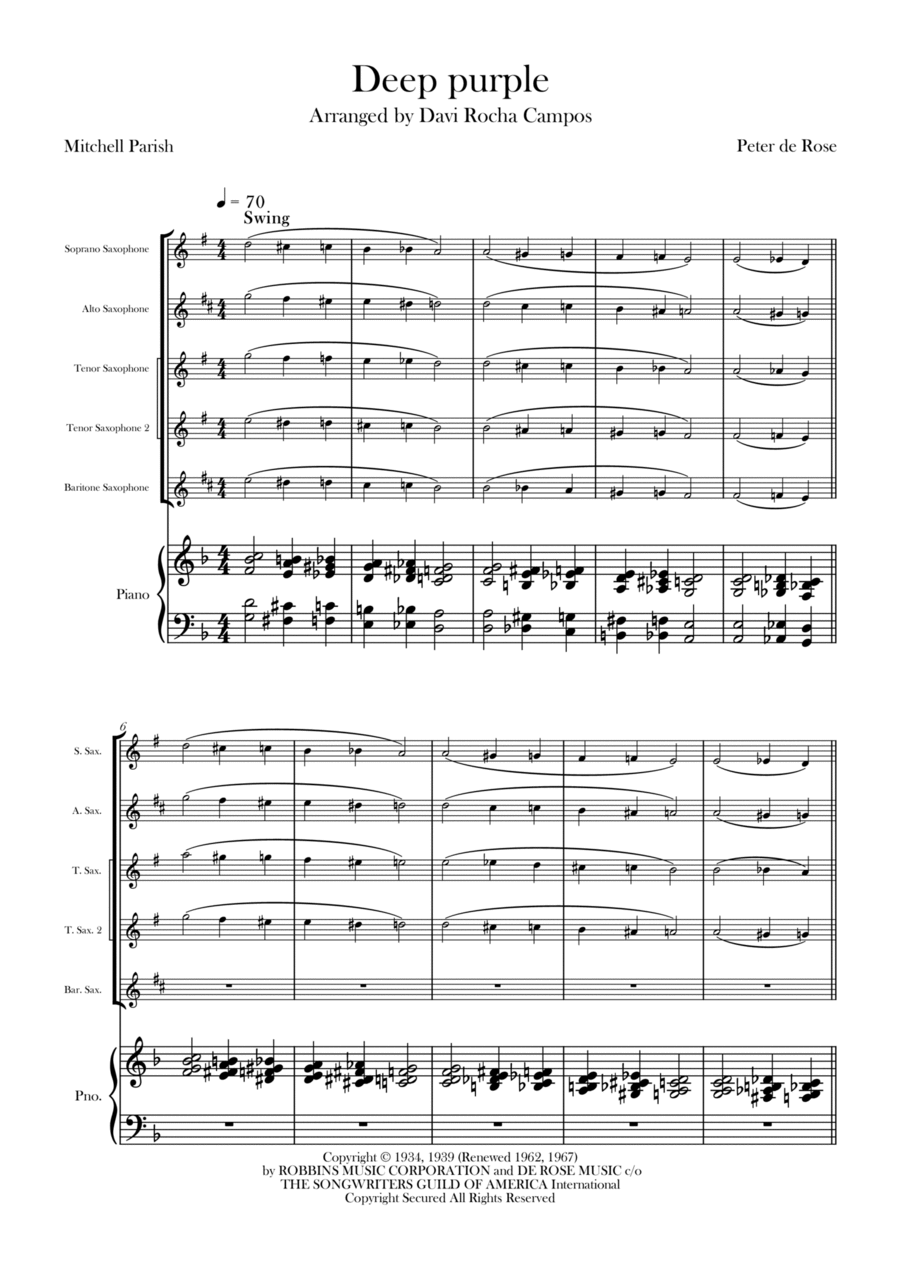 Deep Purple Deep Purple Saxophone Quintet scores gallery preview page 1