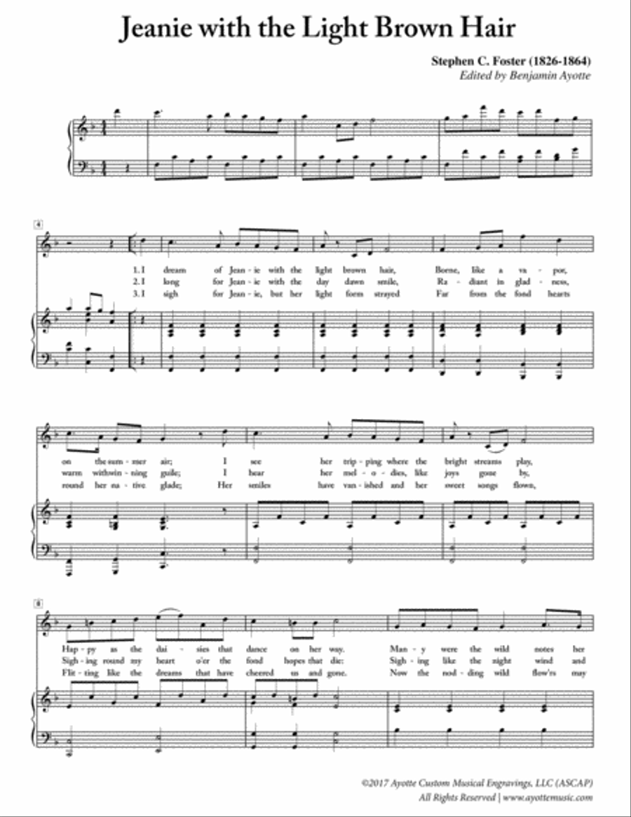 Stephen Foster - I Dream of Jeanie with the Light Brown Hair Voice scores gallery preview page 1