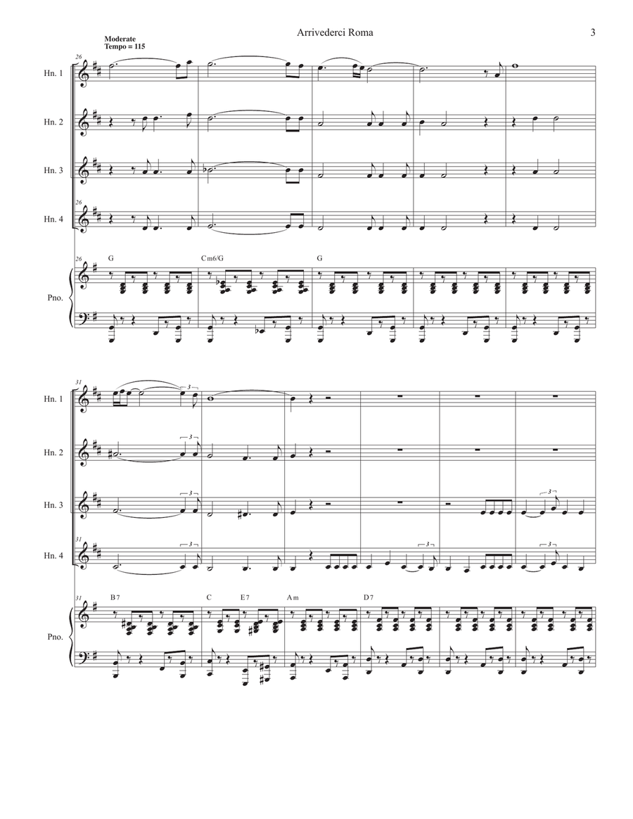 Arrivederci Roma (goodbye To Rome) Brass Quartet scores gallery preview page 3
