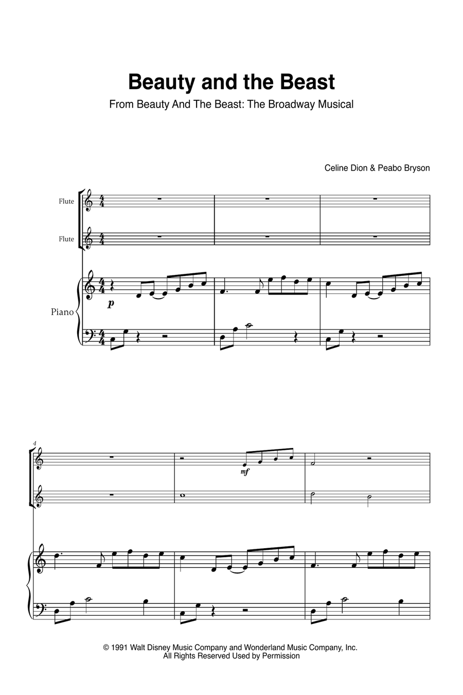 Beauty And The Beast Flute Duet scores gallery preview page 1