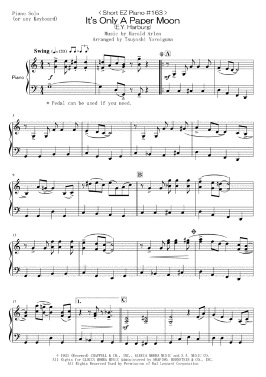 It's Only A Paper Moon It's Only A Paper Moon Easy Piano scores gallery preview page 1