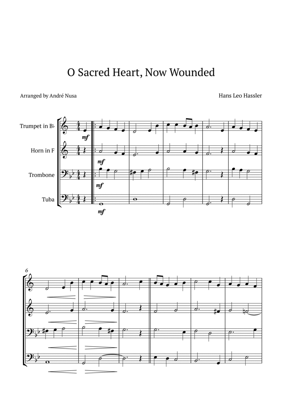 O Sacred Heart, Now Wounded Brass Quartet scores gallery preview page 1