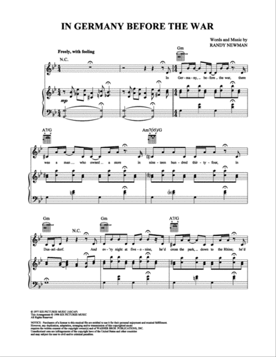 In Germany Before the War Piano, Vocal, Guitar scores gallery preview page 1