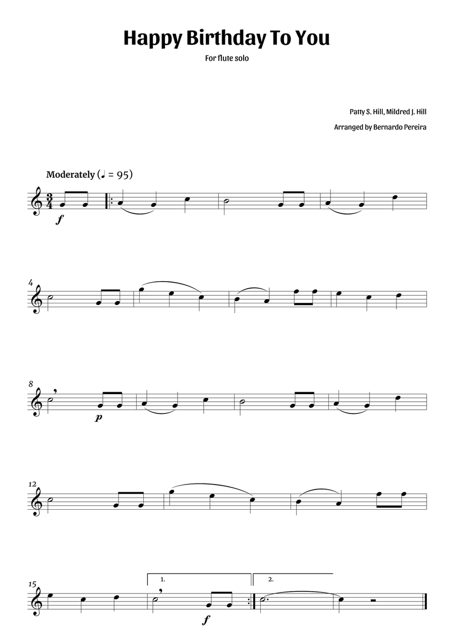Happy Birthday To You (flute solo) Flute Solo scores gallery preview page 1