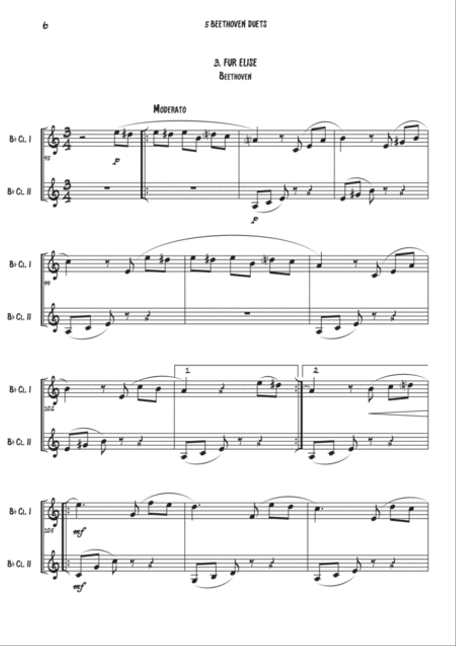 5 Beethoven duets - For Clarinets Clarinet Duet scores gallery preview page 6