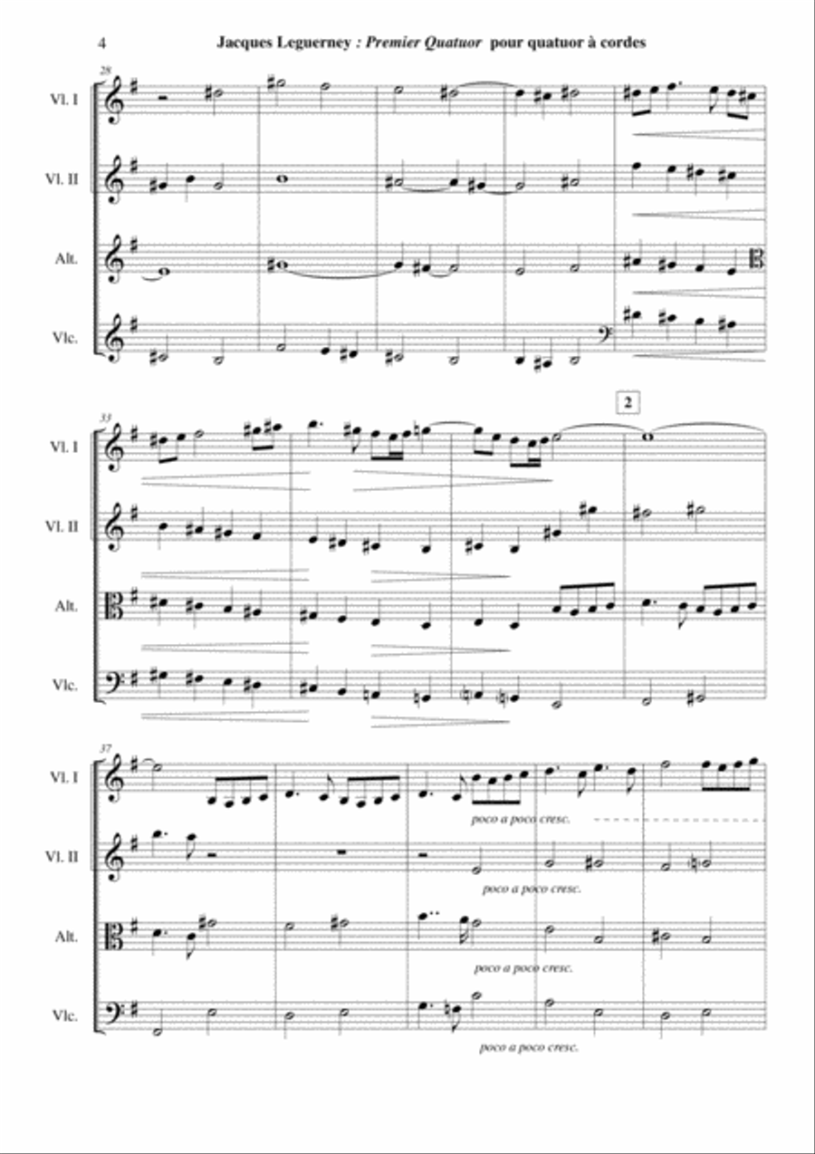Jacques Leguerney: Premier Quatuor à Cordes (First String Quartet) for two violins, viola and cella String Quartet scores gallery preview page 4