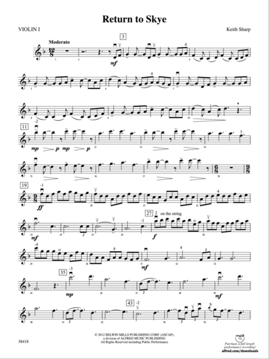 Return to Skye: 1st Violin String Orchestra scores gallery preview page 1