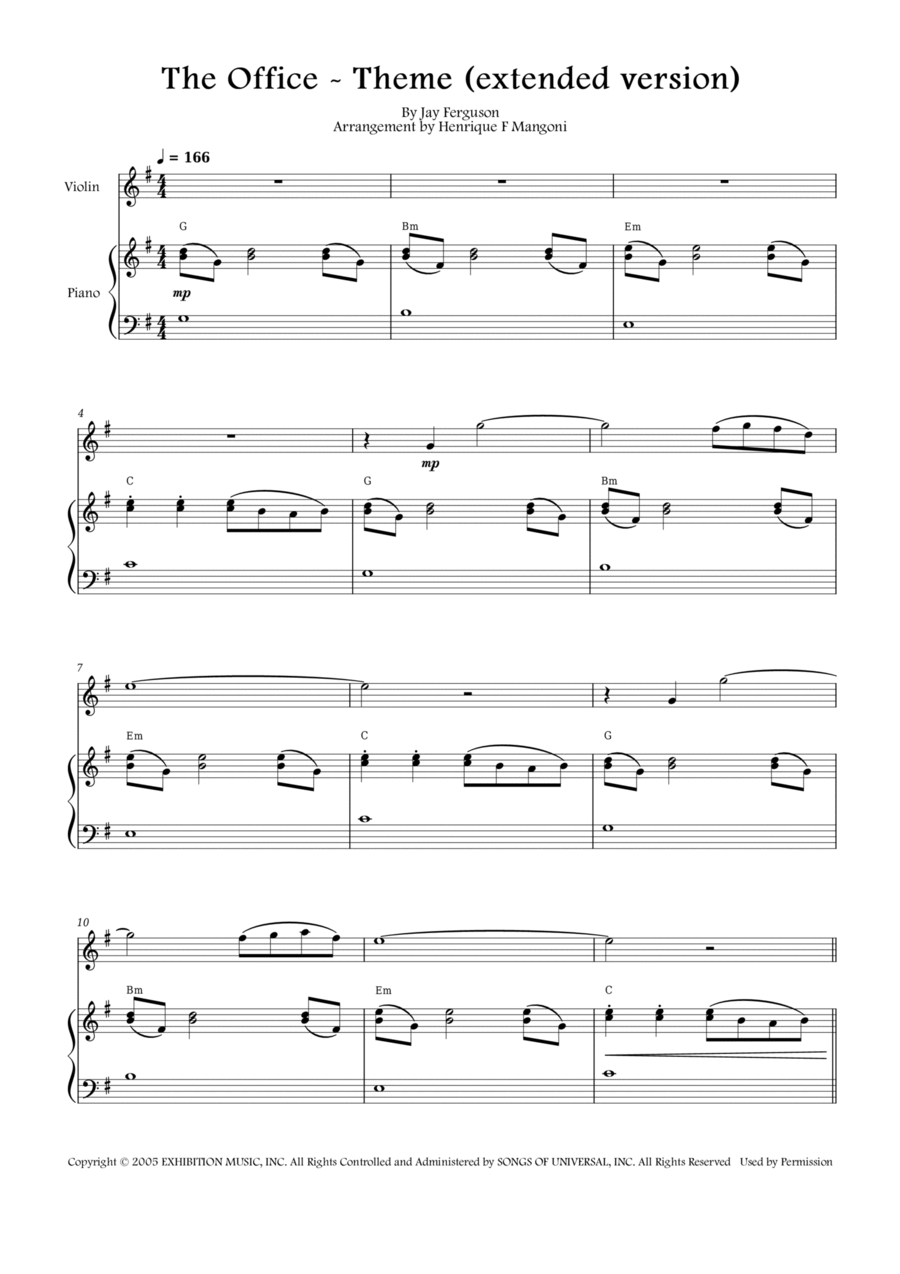 The Office - Theme Violin Solo scores gallery preview page 1