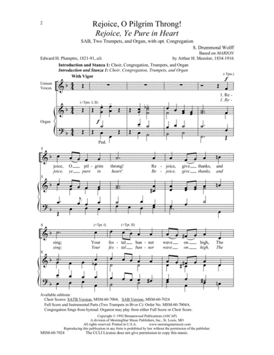 Rejoice, O Pilgrim Throng! (Choral Score)