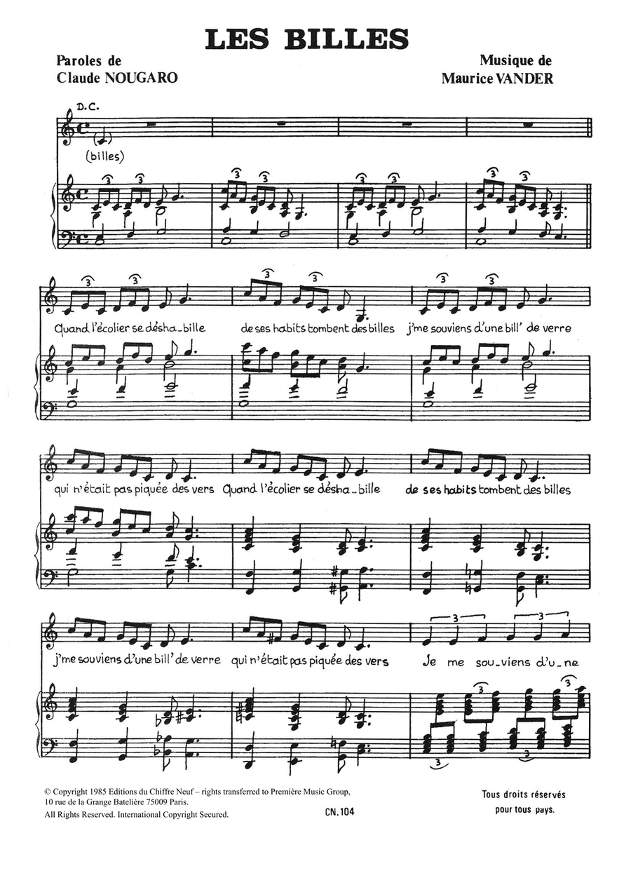 Billes Piano, Vocal scores gallery preview page 1