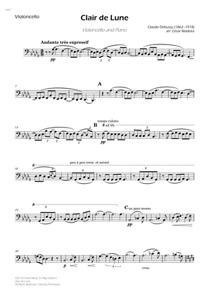 Clair de Lune by Debussy - Cello and Piano (Individual Parts)