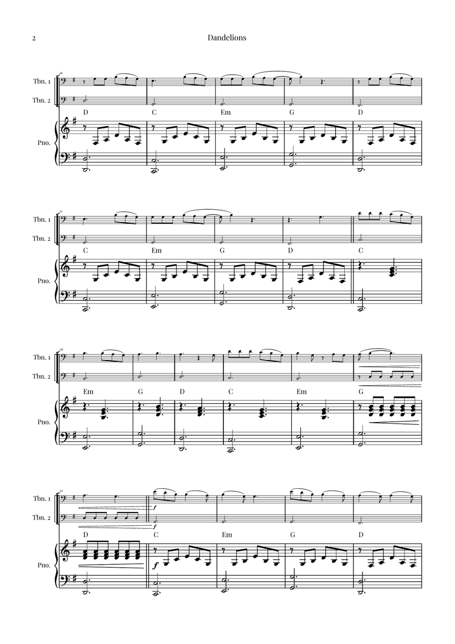 Dandelions Trombone Duet scores gallery preview page 2