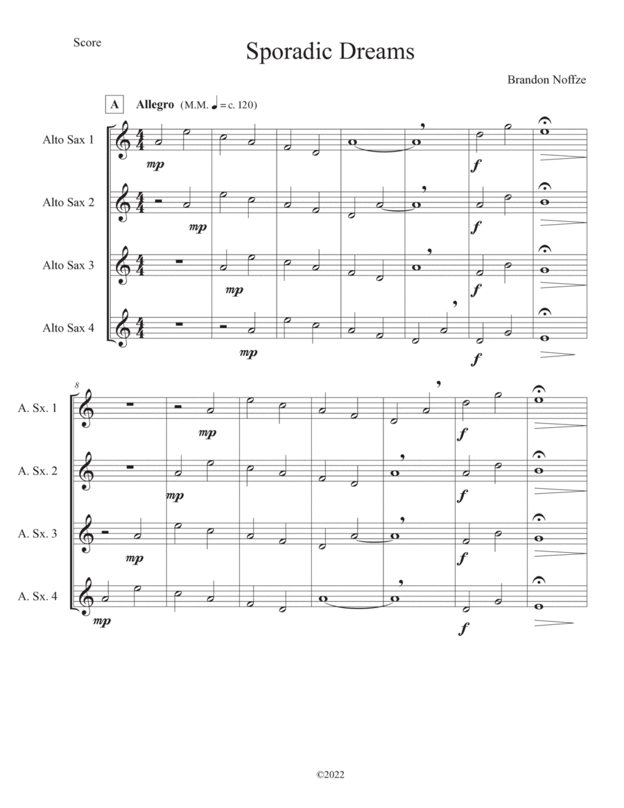 Sporadic Dreams Saxophone Quartet scores gallery preview page 1