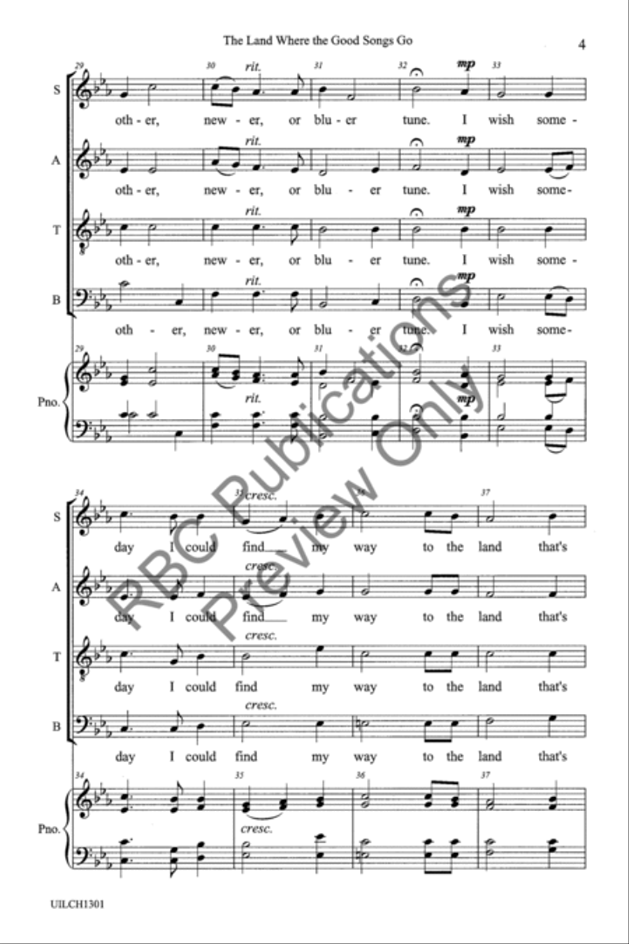 The Land Where The Good Songs Go (SATB) 4-Part scores gallery preview page 6