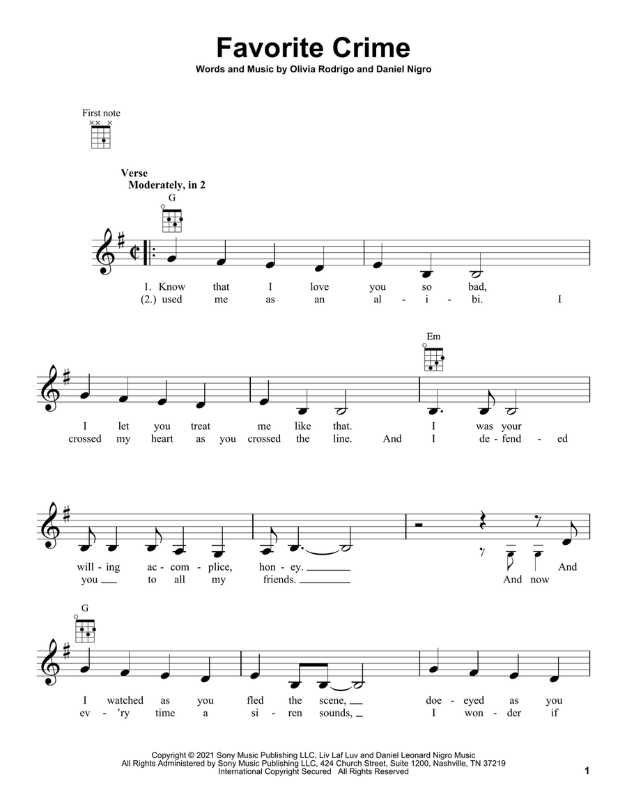 favorite crime Ukulele scores gallery preview page 1