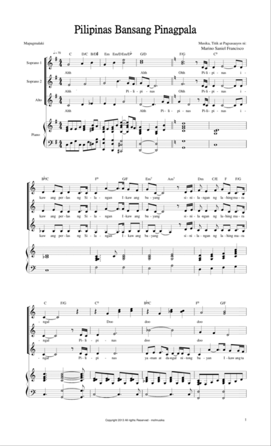 Pilipinas Bansang Pinagpala Choir scores gallery preview page 1