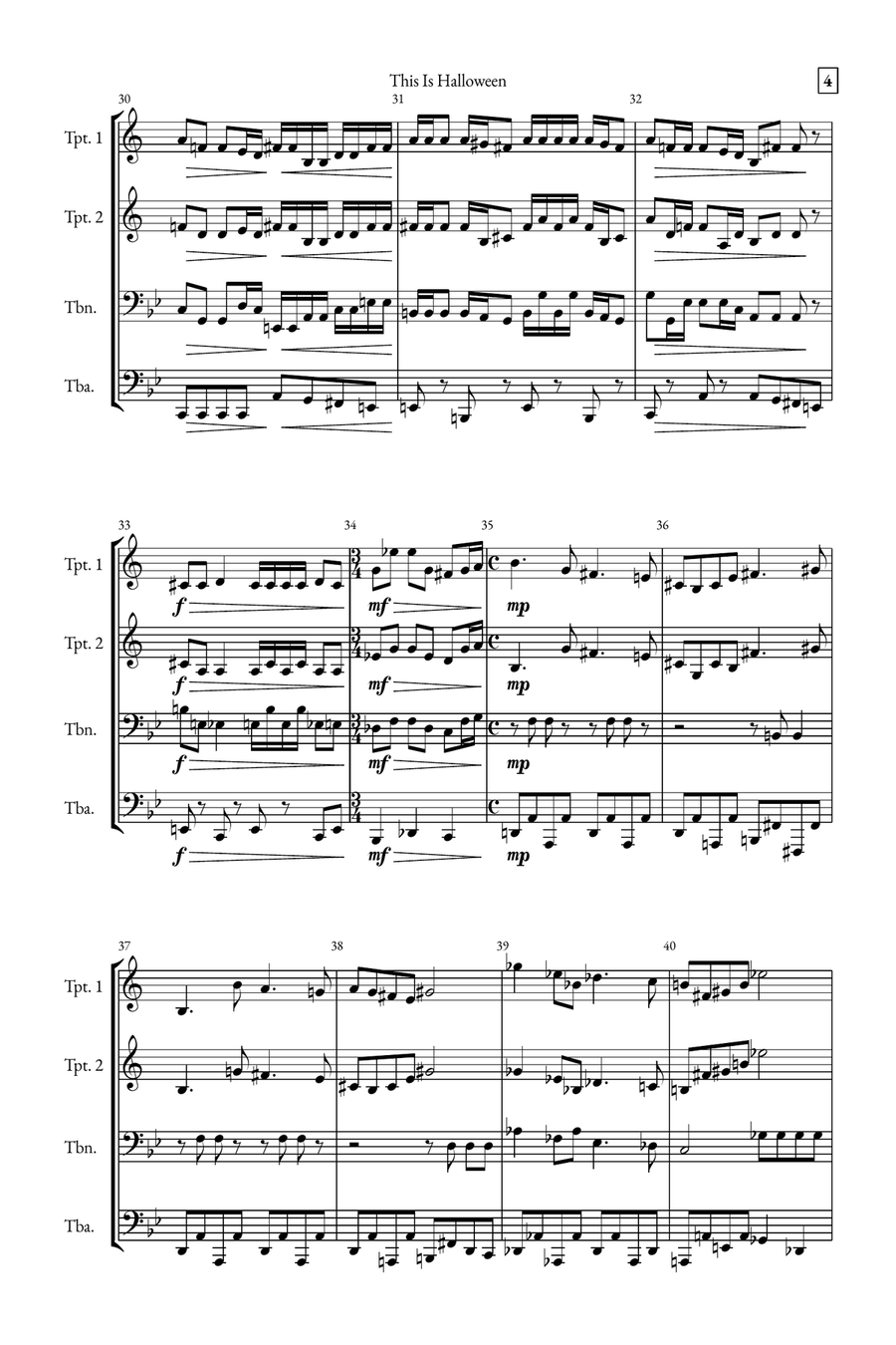 This Is Halloween Brass Quartet scores gallery preview page 4