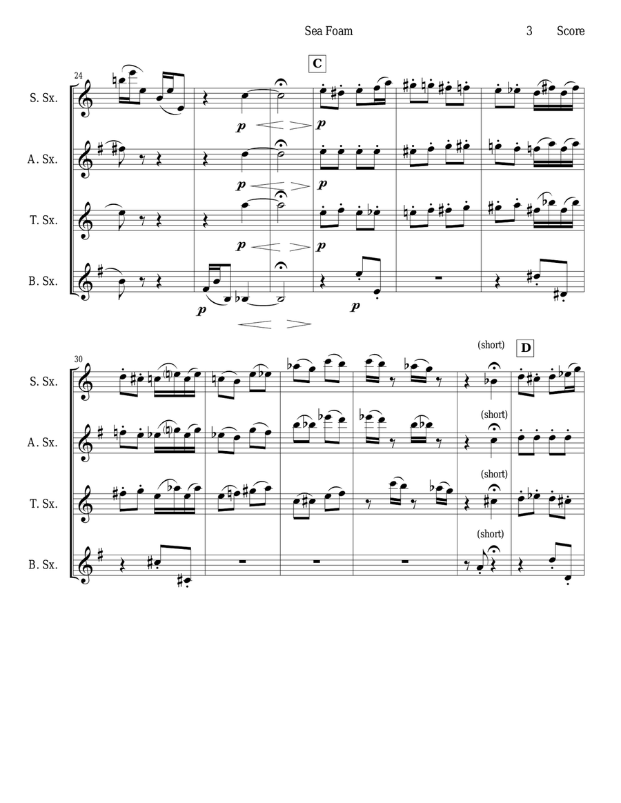 Frank Bridge - Sea-Foam set for sax quartet Saxophone Quartet scores gallery preview page 3