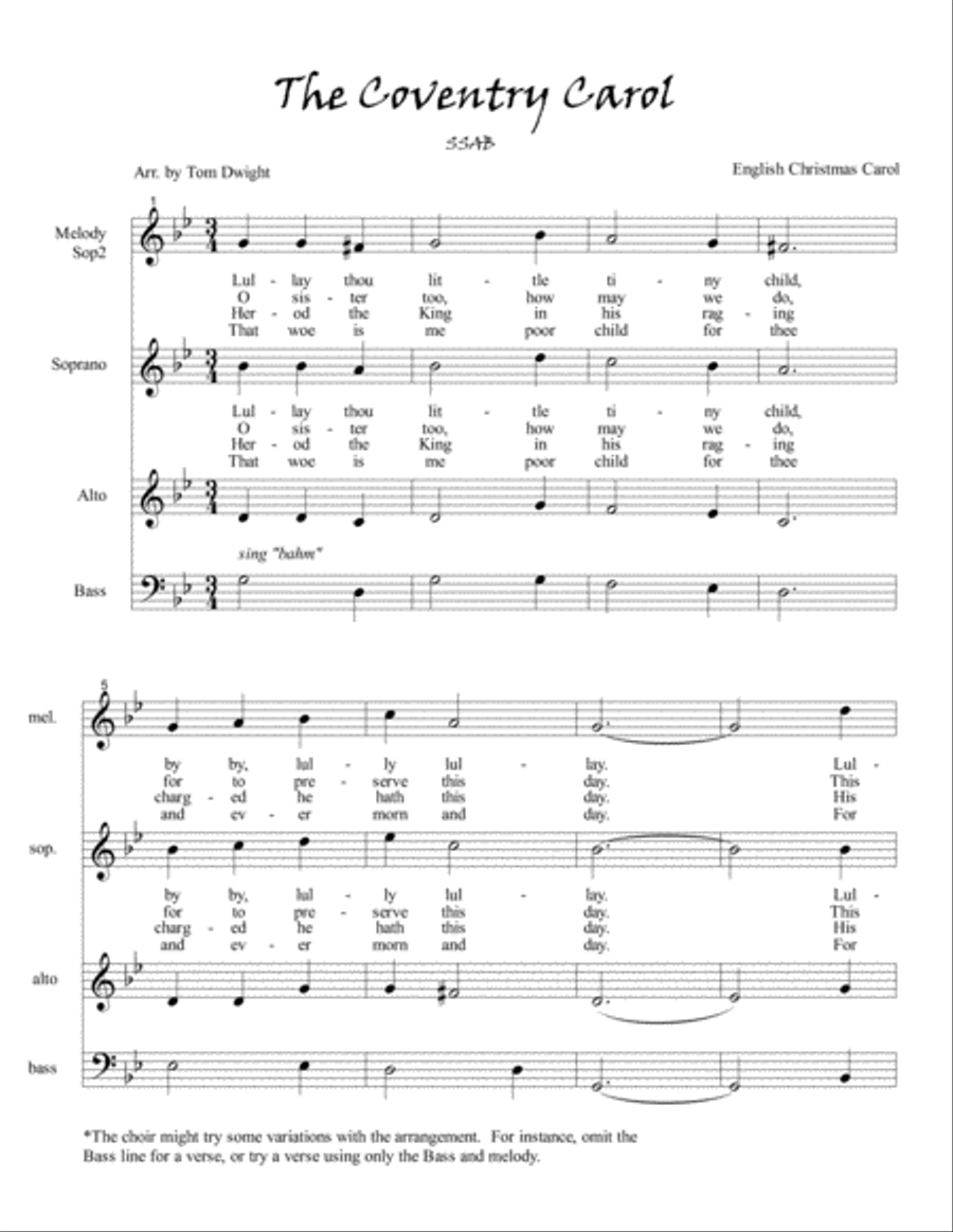 The Coventry Carol 3-Part scores gallery preview page 1