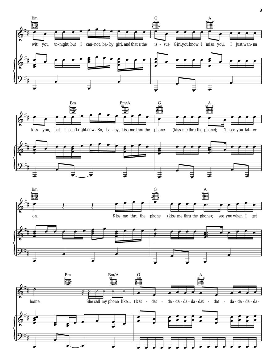 Kiss Me Thru The Phone Piano, Vocal, Guitar scores gallery preview page 3